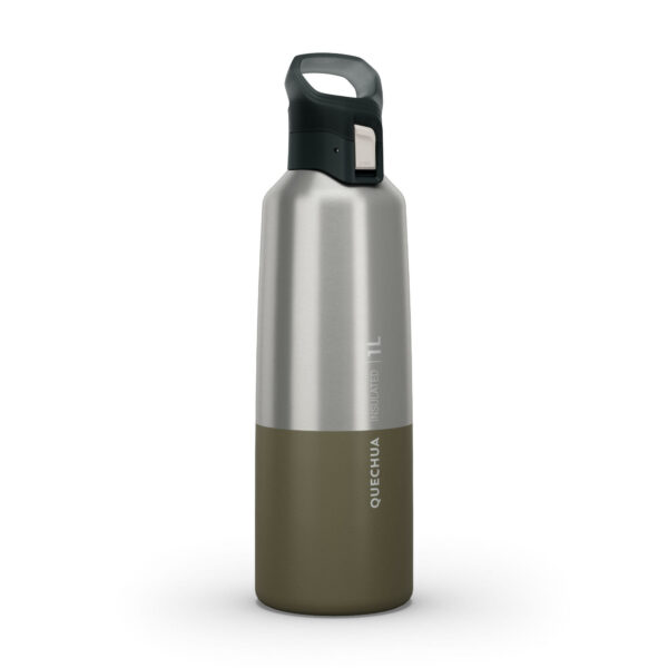 QUECHUA Trinkflasche Isolierflasche MH500 Edelstahl 1L khaki